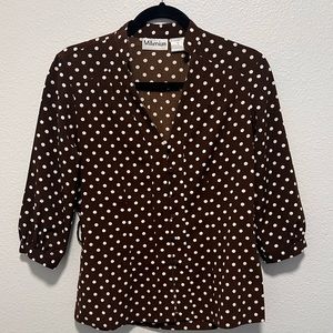 Millennium Brown and White Women’s Polka Dot Blouse Size Small